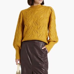 Veronica Beard Yellow Cable Knit Crew Neck Sweater